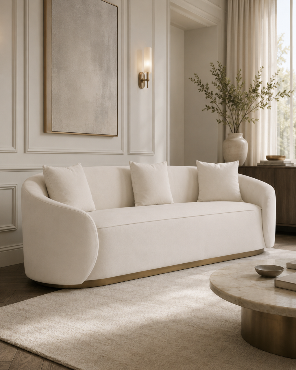 Sofa Nua welurowa biała złota podstawa